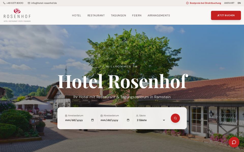 Startseite der Website von Hotel Rosenhof