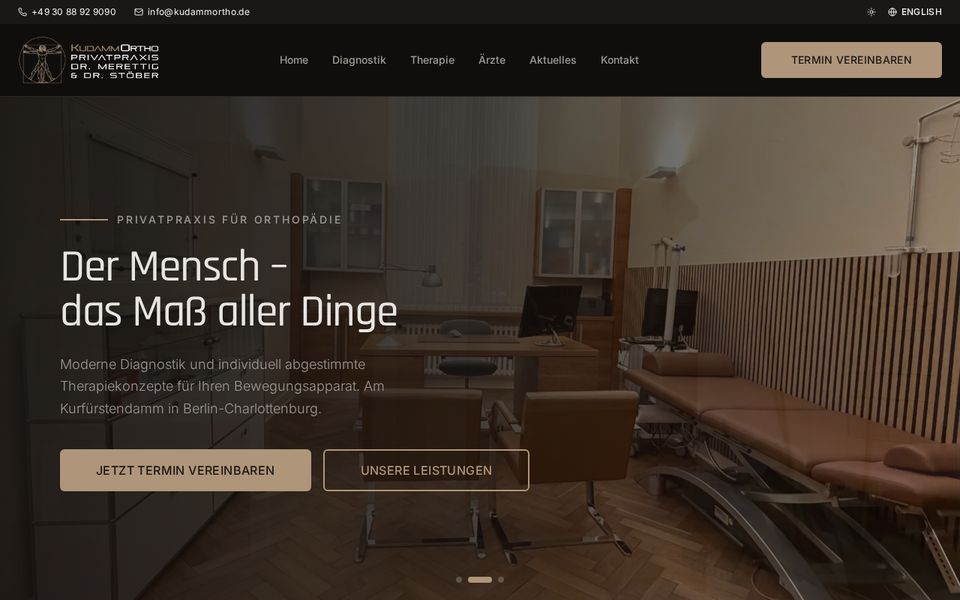 Startseite der Website von Ku'damm Ortho