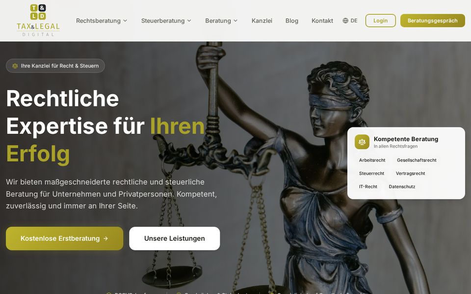 Startseite der Website von Tax & Legal Digital